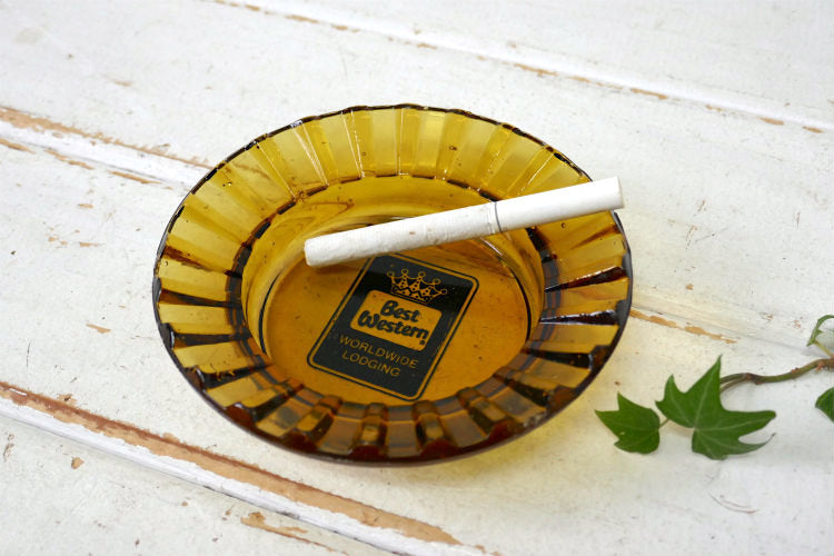 Best Western Worldwide Lodging ベストウエスタン アンバー ガラス製 ヴィンテージ 灰皿 アシュトレイ アドバタイジング USA