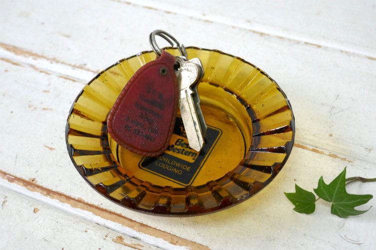 Best Western Worldwide Lodging ベストウエスタン アンバー ガラス製 ヴィンテージ 灰皿 アシュトレイ アドバタイジング USA