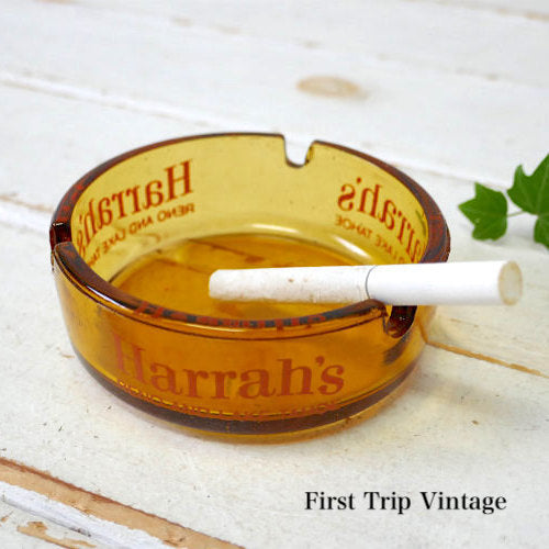 Harrah's ハラーズ アンバー ガラス製 60's ヴィンテージ 灰皿 アシュトレイ アドバタイジング USA
