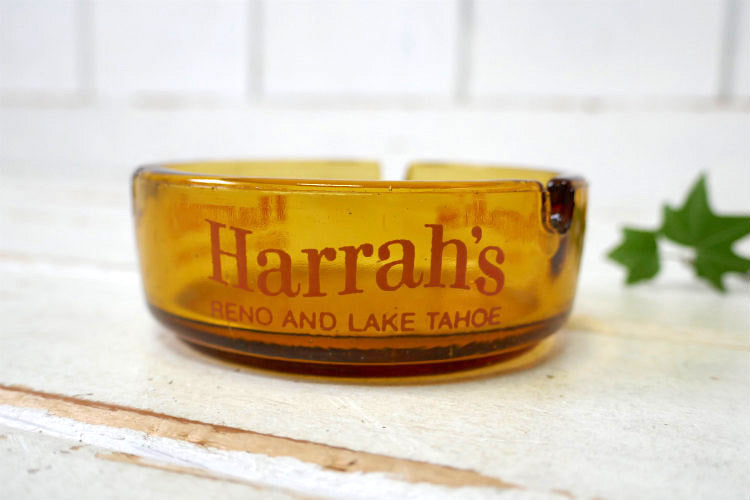 Harrah's ハラーズ アンバー ガラス製 60's ヴィンテージ 灰皿 アシュトレイ アドバタイジング USA