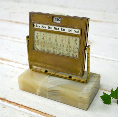 DIAMOND POINT NY 真鍮製 ストーン アールデコ 20's アンティーク デスクカレンダー 卓上カレンダー USA