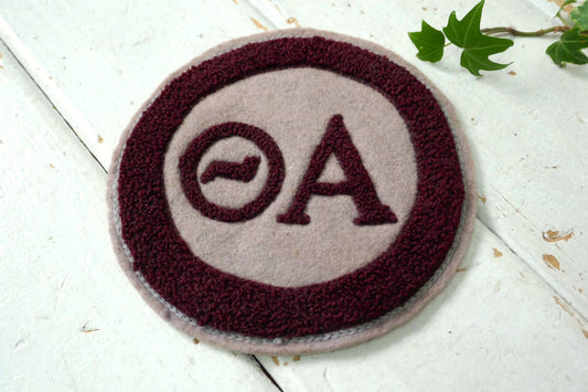 ラウンド型 ベージュ ブラウン ヴィンテージ シニールワッペン 刺繍ワッペン ファッション USA