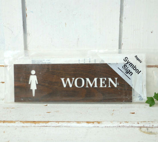 WOMEN 女性 トイレ ウッド柄 デッドストック ヴィンテージ サインプレート ドアプレート 標識 看板 USA