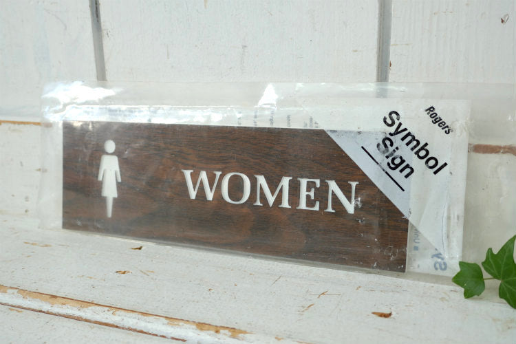 WOMEN  女性 トイレ ウッド柄 デッドストック ヴィンテージ サインプレート ドアプレート 標識 看板 USA