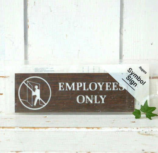 EMPOYEES ONLY 従業員 ウッド柄 デッドストック ヴィンテージ サインプレート ドアプレート 標識 看板 USA