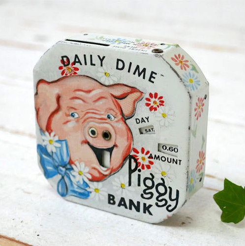 Piggy BANK 豚 ブタ 10セント ダイム カレンダー付き レトロ 50's ヴィンテージ 貯金箱  コインバンク USA