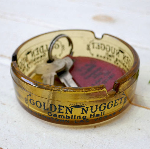 ラスベガス老舗 アンバーガラス カジノ ゴールデンナゲット 灰皿 GOLDEN NUGGET ヴィンテージ アドバタイジング USA