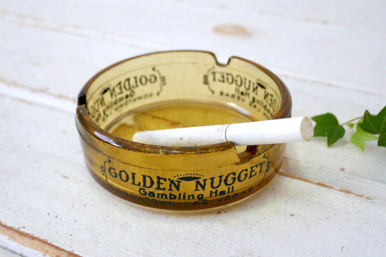 ラスベガス老舗 アンバーガラス カジノ ゴールデンナゲット 灰皿 GOLDEN NUGGET ヴィンテージ アドバタイジング USA