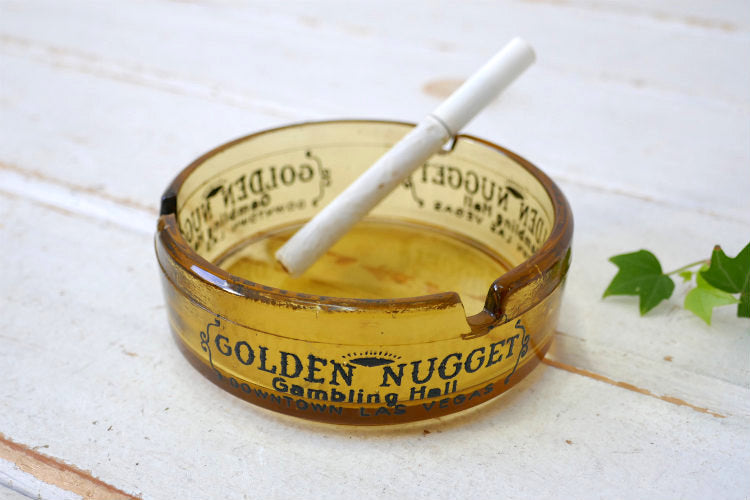 ラスベガス老舗 アンバーガラス カジノ ゴールデンナゲット 灰皿 GOLDEN NUGGET ヴィンテージ アドバタイジング USA