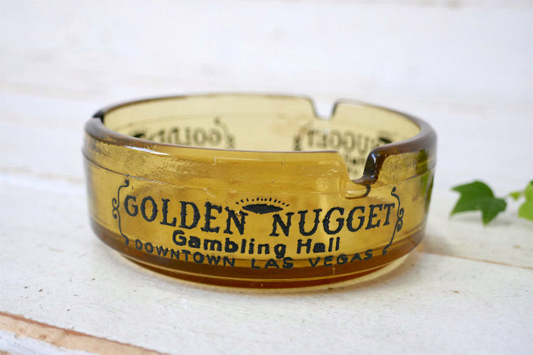 ラスベガス老舗 アンバーガラス カジノ ゴールデンナゲット 灰皿 GOLDEN NUGGET ヴィンテージ アドバタイジング USA