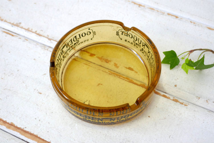 ラスベガス老舗 アンバーガラス カジノ ゴールデンナゲット 灰皿 GOLDEN NUGGET ヴィンテージ アドバタイジング USA