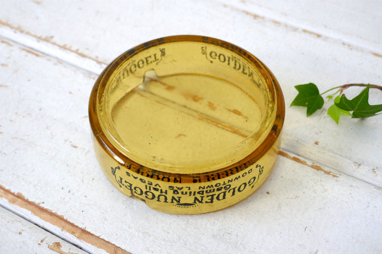 ラスベガス老舗 アンバーガラス カジノ ゴールデンナゲット 灰皿 GOLDEN NUGGET ヴィンテージ アドバタイジング USA