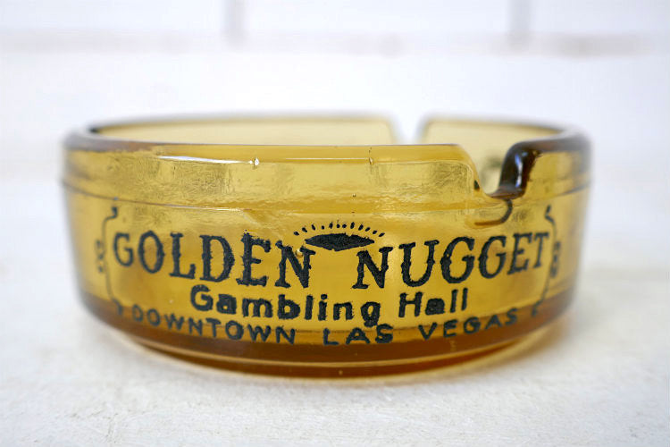 ラスベガス老舗 アンバーガラス カジノ ゴールデンナゲット 灰皿 GOLDEN NUGGET ヴィンテージ アドバタイジング USA