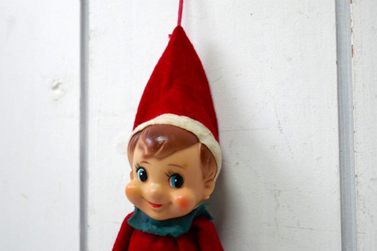 クリスマス エルフ 妖精 1940~1950s サンタクロース助手 ヴィンテージ ドール 人形 オーナメント USA ラバードール