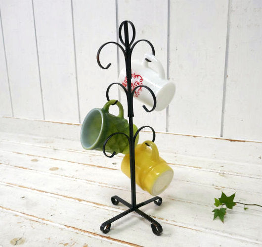 レトロ 6客用 ブラックカラー アイアン製 ヴィンテージ マグツリー マグカップホルダー 里帰り品