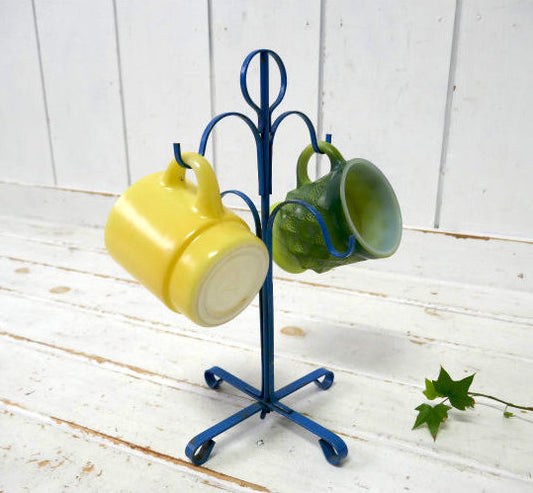 レトロ 4客用 ブルーカラー 青色 アイアン製 ヴィンテージ マグツリー マグカップホルダー 里帰り品