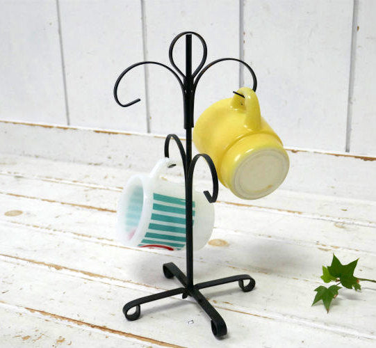 レトロ ４客用 ブラックカラー アイアン製 ヴィンテージ マグツリー マグカップホルダー 里帰り品