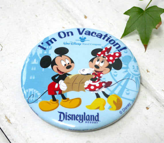 I'M ON VACATION Disneyland ディズニーランド ミッキーマウス＆ミニーマウス ヴィンテージ・缶バッジ・アドバタイジング アメリカ ロサンゼルス