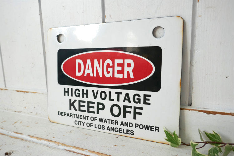 ロサンゼルス DANGER HIGH VOLTAGE KEEP OFF 高電圧 危険  ホーロー製 ヴィンテージ サイン 看板 USA