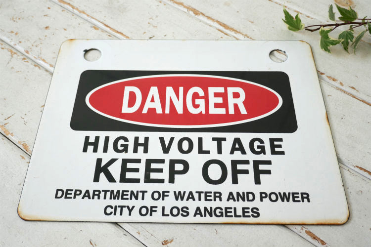 ロサンゼルス DANGER HIGH VOLTAGE KEEP OFF 高電圧 危険  ホーロー製 ヴィンテージ サイン 看板 USA