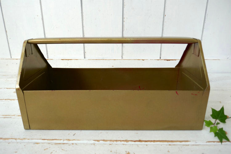 スチール製 ゴールドトーン ヴィンテージ ツールケース 工具箱 ツールバスケット ガレージ雑貨 USA