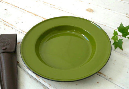 レトロ グリーン 琺瑯 ホーロー製 ヴィンテージ 皿 プレート 食器 キャンプ アウトドア USA  ①