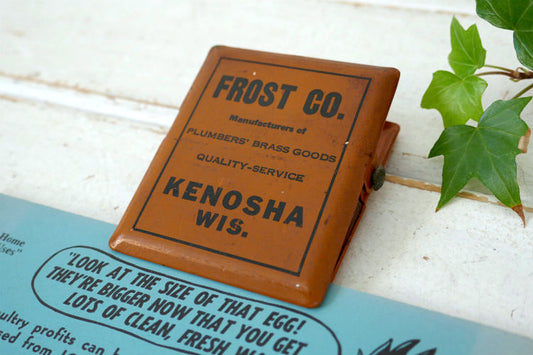 FROST CO KENOSHA WIS 真鍮 配管工会社 OLD アドバタイジング ヴィンテージ クリップ USA