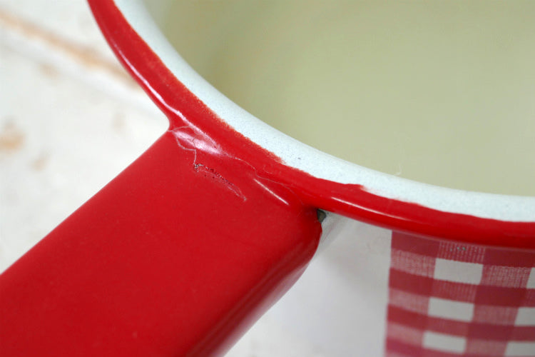 USA 琺瑯 ホーロー製 ギンガムチェック柄  赤×白 ヴィンテージ ダブルボイラー 2段式 片手鍋 キッチン用品 USA