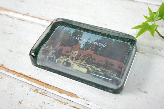 カリフォルニア Lake Arrowhead アローヘッド湖 ガラス製 スーベニア クラシックカー ヴィンテージ ペーパーウェイト 文鎮 USA