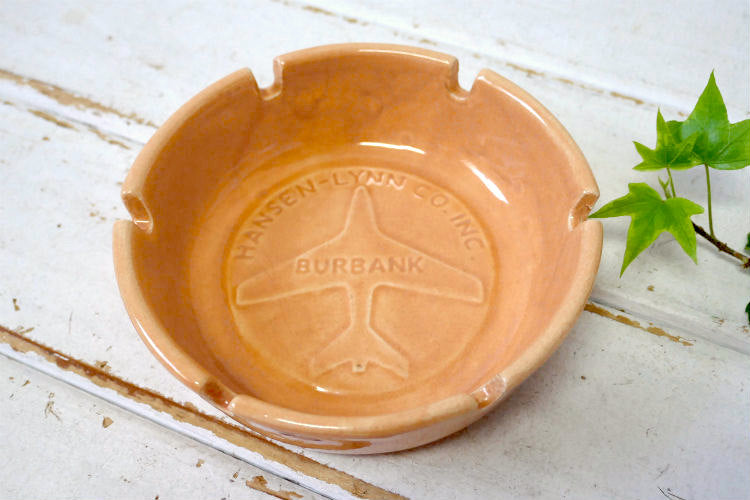 HANSEN-LYNN サーモンピンク 陶器製 BURBANK ヴィンテージ  航空機  ARMY アドバタイジング 灰皿 アシュトレイ USA