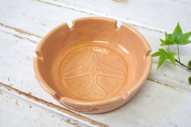 HANSEN-LYNN サーモンピンク 陶器製 BURBANK ヴィンテージ  航空機  ARMY アドバタイジング 灰皿 アシュトレイ USA