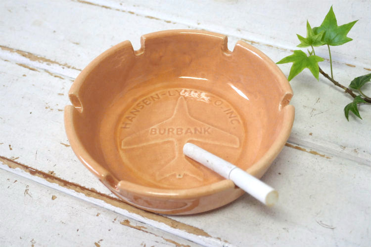 HANSEN-LYNN サーモンピンク 陶器製 BURBANK ヴィンテージ  航空機  ARMY アドバタイジング 灰皿 アシュトレイ USA