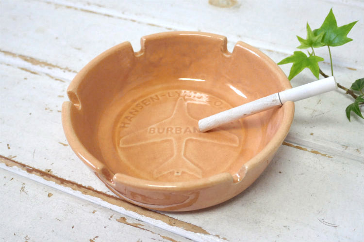 HANSEN-LYNN サーモンピンク 陶器製 BURBANK ヴィンテージ  航空機  ARMY アドバタイジング 灰皿 アシュトレイ USA