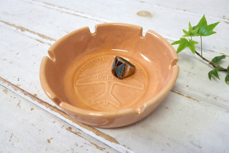 HANSEN-LYNN サーモンピンク 陶器製 BURBANK ヴィンテージ  航空機  ARMY アドバタイジング 灰皿 アシュトレイ USA