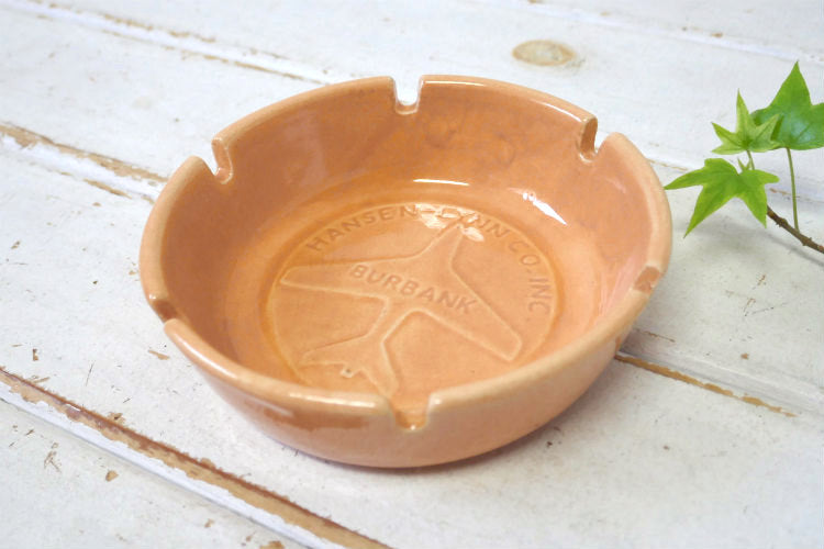 HANSEN-LYNN サーモンピンク 陶器製 BURBANK ヴィンテージ  航空機  ARMY アドバタイジング 灰皿 アシュトレイ USA