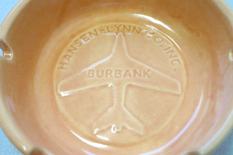HANSEN-LYNN サーモンピンク 陶器製 BURBANK ヴィンテージ  航空機  ARMY アドバタイジング 灰皿 アシュトレイ USA
