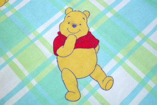くまのプーさん Hunny ディズニー チェック柄 ヴィンテージ ユーズドシーツ フラットタイプ USA