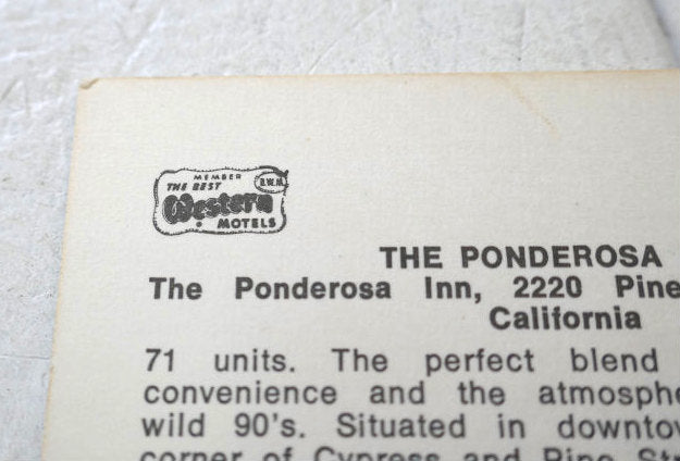 AAA トリプルエー カリフォルニア州 The Ponderosa Inn モーテル ヴィンテージ ポストカード 絵葉書 USA アメ車