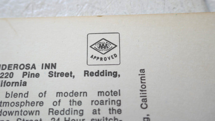AAA トリプルエー カリフォルニア州 The Ponderosa Inn モーテル ヴィンテージ ポストカード 絵葉書 USA アメ車