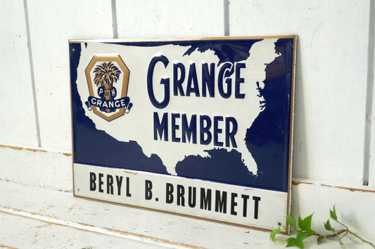 GRANGE MEMBER メタル製 アメリカ合衆国 地図 アドバタイジング 50's ヴィンテージ サイン 看板 USA