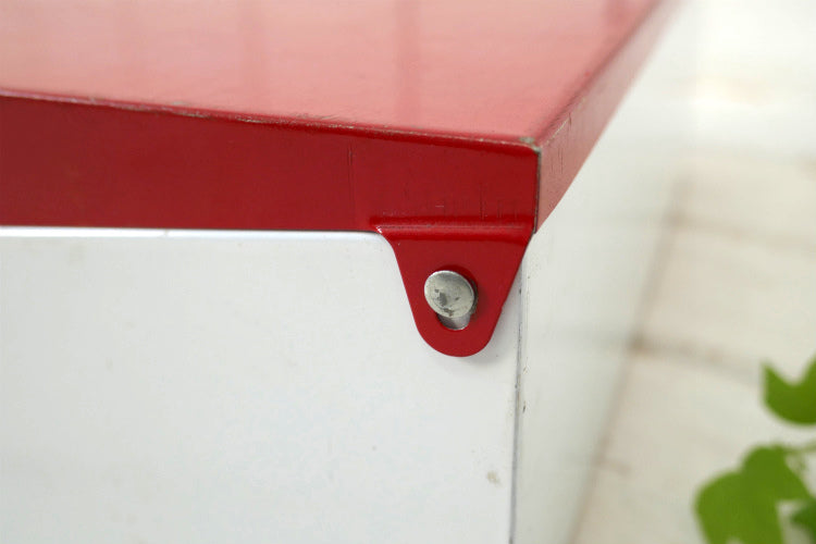 キュート 赤×白 メタル製 50's ヴィンテージ レシピボックス カードボックス ファイルケース 書類ケース USA