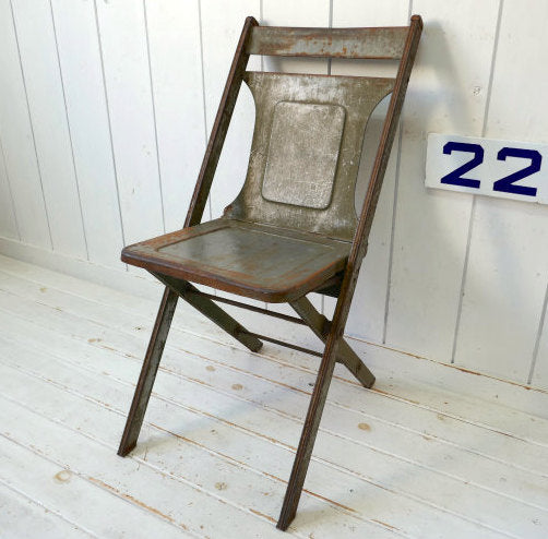 Maple City Stamping Co メタル製 カーキ フォールディング 20's ヴィンテージ スチールチェア 折り畳みイス 椅子 USA