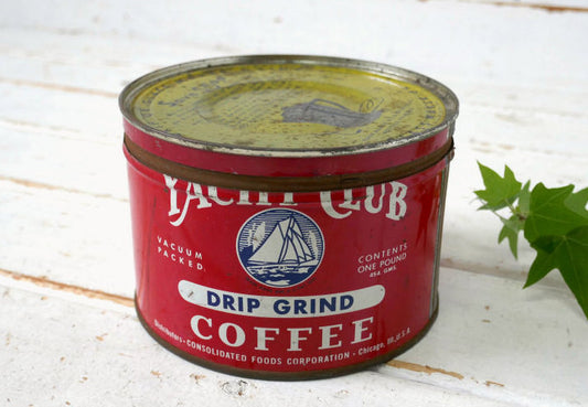 YACHT CLUB COFFEE ヨット カラフル 蓋付き 50's ヴィンテージ コーヒー缶 ティン缶 USA