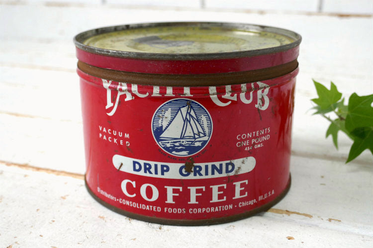 YACHT CLUB COFFEE ヨット カラフル 蓋付き 50's ヴィンテージ コーヒー缶 ティン缶 USA