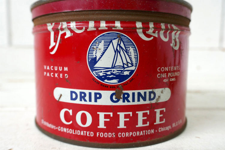 YACHT CLUB COFFEE ヨット カラフル 蓋付き 50's ヴィンテージ コーヒー缶 ティン缶 USA