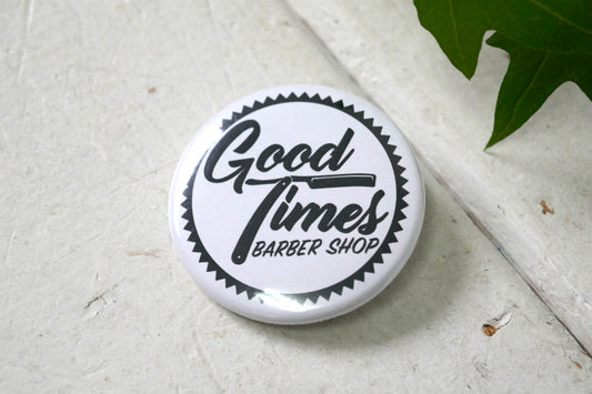 Good Times BARBER SHOP バーバーショップ床屋 理髪店 缶バッジ USA カリフォルニアセレクト