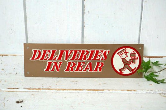 DELIVERIES IN REAR 案内標示プレート メタル製 ヴィンテージ USA サイン 看板 デッドストック 1960~1970年代 ミッドセンチュリー