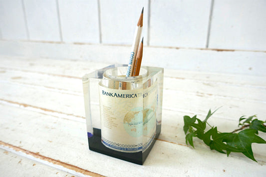 BANK AMERICA バンク アメリカ 銀行 トラベラーズチェック 樹脂製 アドバタイジング 80's ヴィンテージ ペンスタンド ペン立て ペンホルダー USA