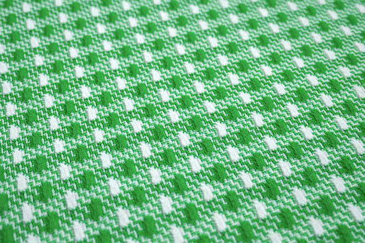 レトロ グリーン×ホワイト チェック柄 立体デザイン 3D デッドストック ヴィンテージ ファブリック 生地 テキスタイル USA