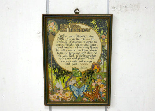 1926年 Buzza motto 誕生日 Evelyn Campbell 詩 モットー ポエム 蝶々 フラワー 木製フレーム アンティーク 壁飾り ウォールデコ インテリア USA